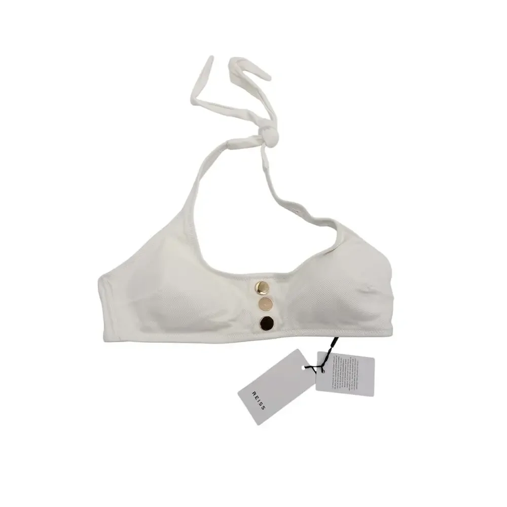 REISS Bikini Top Size 6 NEW White w/ Button Swim Separates Swimsuit Bailey